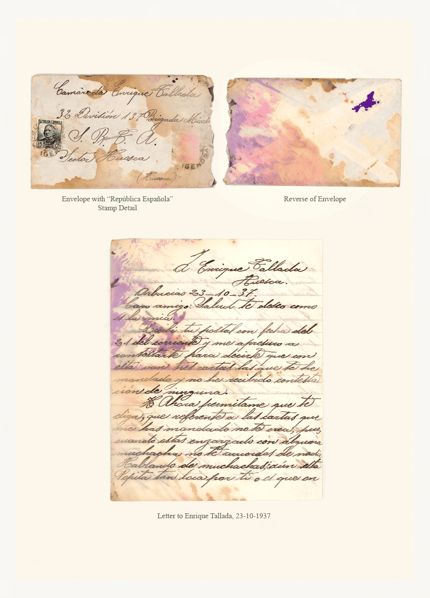 Letter from Mateo to Enrique Tallada, Arbúcies to Huesca, autumn 1937. Archive Pablo Gracia.